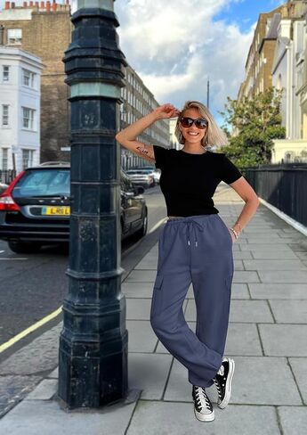 IVIR Cargo Pants Women Sweatpants Fleece Lined High Waisted Drawstring Baggy Y2K Joggers Lounge with Pockets in Saudi Arabia
