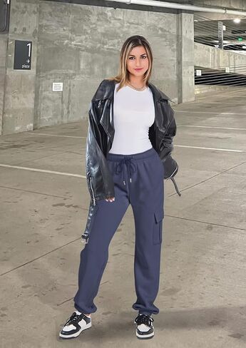 IVIR Cargo Pants Women Sweatpants Fleece Lined High Waisted Drawstring Baggy Y2K Joggers Lounge with Pockets in Saudi Arabia