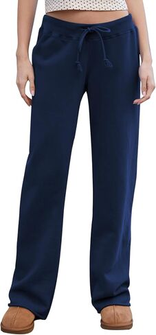 HeSaYep Women's Wide Leg Sweatpants Drawstring Ribbed Waist Baggy Sweat Pants Raw Hem Flared Lounge Pants in Saudi Arabia