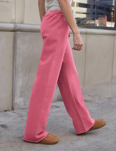 HeSaYep Women's Wide Leg Sweatpants Drawstring Ribbed Waist Baggy Sweat Pants Raw Hem Flared Lounge Pants in Saudi Arabia