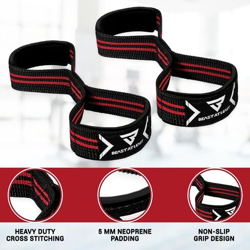 Weight Lifting Straps Figure 8, Anti Slip Strap with cuffs wrist Support for Gym Workout Deadlift Powerlifting Bodybuilding Weightlifting, Fitness Strength Training, Hand Bar Grip for Men, Black in Saudi Arabia