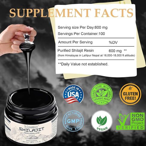 600mg Shilajit Pure Himalayan Organic Shilajit Resin -100% Natural Shilajit Resin with Fulvic Acid & 85+ Trace Minerals Gold Grade Shilajit Supplement for Energy,Strength & Immune - 50 Grams in Saudi Arabia