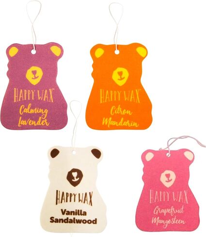 Happy Wax Beach Mix Hanging Car Cub Air Fresheners Infused with Natural Essential Oils, 4 Ct. Variety Pack - Contains Coastal Tide, Grape Mango, Summer Evenings, and Bronzed Coconut in Kuwait