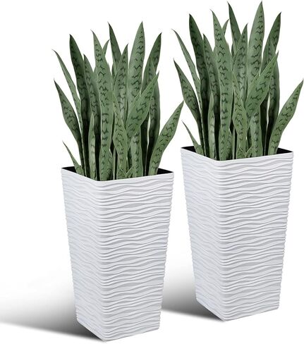 Worth Garden Artificial 20 PCS 25.6'' Green Snake Plants & 2-Pack 22" White Tall Planter, 7 Gallon Tree Containers, Free Combination of Fake Plants and Pots, Agave Sansevieria Faux Plant, Home Decor in Saudi Arabia