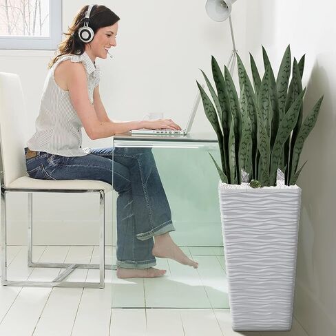 Worth Garden Artificial 20 PCS 25.6'' Green Snake Plants & 2-Pack 22" White Tall Planter, 7 Gallon Tree Containers, Free Combination of Fake Plants and Pots, Agave Sansevieria Faux Plant, Home Decor in Saudi Arabia
