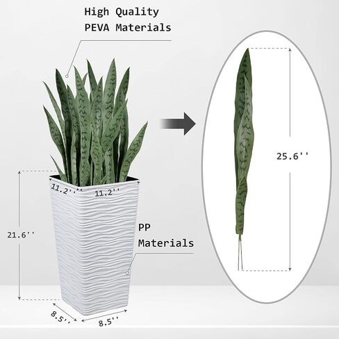 Worth Garden Artificial 20 PCS 25.6'' Green Snake Plants & 2-Pack 22" White Tall Planter, 7 Gallon Tree Containers, Free Combination of Fake Plants and Pots, Agave Sansevieria Faux Plant, Home Decor in Saudi Arabia