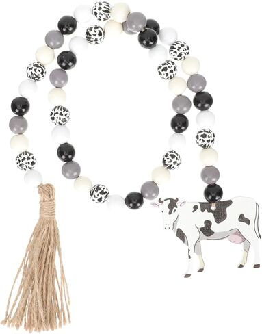 Zerodeko String Rope Wooden Beads Rustic Wood Bead Summer Wreath Tray Decor Spring Beads Wood Beads Tassel Hanging Decor Wall Hooks Decorative Rustic Garland Wall Hanging The Cow in Saudi Arabia