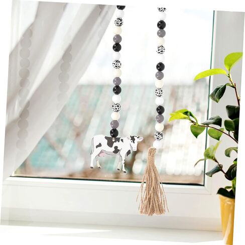 Zerodeko String Rope Wooden Beads Rustic Wood Bead Summer Wreath Tray Decor Spring Beads Wood Beads Tassel Hanging Decor Wall Hooks Decorative Rustic Garland Wall Hanging The Cow in Saudi Arabia