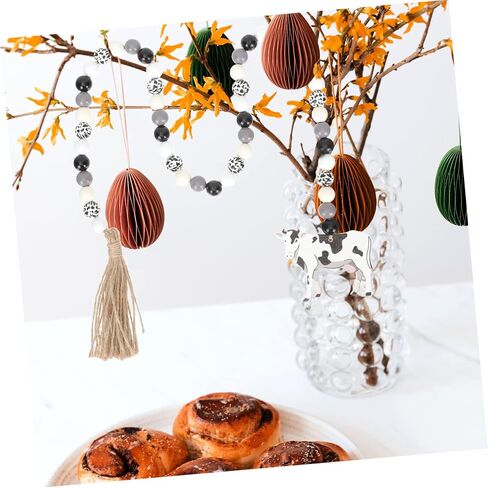 Zerodeko String Rope Wooden Beads Rustic Wood Bead Summer Wreath Tray Decor Spring Beads Wood Beads Tassel Hanging Decor Wall Hooks Decorative Rustic Garland Wall Hanging The Cow in Saudi Arabia