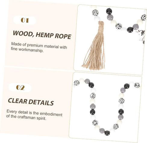 Zerodeko String Rope Wooden Beads Rustic Wood Bead Summer Wreath Tray Decor Spring Beads Wood Beads Tassel Hanging Decor Wall Hooks Decorative Rustic Garland Wall Hanging The Cow in Saudi Arabia