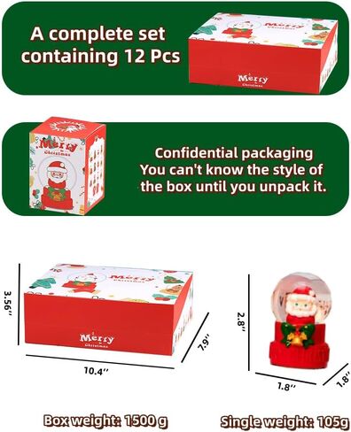 12 Pcs Christmas Snow Globes Blind Box Set, Christmas Surprise Boxes, Mini Color Changing LED Lights Snow Globe, Cute Christmas Ornaments, Christmas Decorations Indoor, Party Gifts in Saudi Arabia