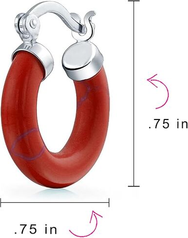 Medium Size Enhanced Gemstone Red Orange Coral Blue Turquoise Pink Jade Black Onyx Round Tube Hoop Earrings Western Jewelry For Women Teen .925 Sterling Silver .75 Inch Diameter in Saudi Arabia