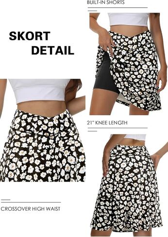 KORALHY 21" Knee Length Golf Skorts Skirts for Women Cross Waist Athletic Skorts with Shorts Tennis Skirt with 3 Pockets in Kuwait