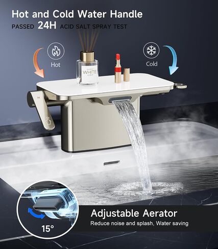 Brushed Nickel Bathroom Sink Faucet - 4 Inch Bathroom Vanity Sink Faucet with Storage Platform, 2/3 Hole Faucet with Pop-up Sink Drain Stopper, Solid Bathroom Basin Faucet in Saudi Arabia