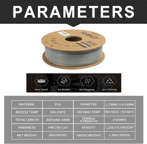 R3D PLA 3D Printer Filament Filament, 1.75mm 1KG, 1.75mm, Dimensional Accuracy +/- 0.02 mm, 1kg Plastic Spool (Gray) in Saudi Arabia
