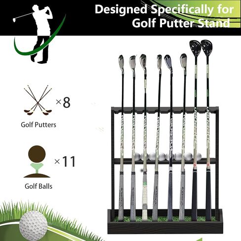 Golf Club Holder Stand,Wooden Golf Club Rack -Indoor Display Rack,Golf Club Organizer for 8 Clubs and 11 Balls Storage,Golf Rack for Storage Sports Outdoors Wall Garage in Saudi Arabia