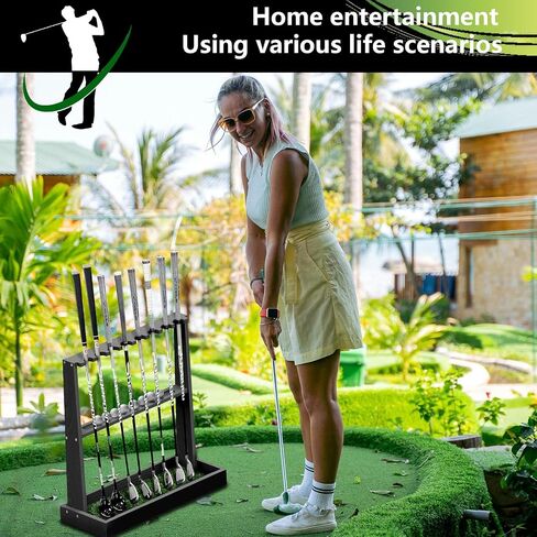 Golf Club Holder Stand,Wooden Golf Club Rack -Indoor Display Rack,Golf Club Organizer for 8 Clubs and 11 Balls Storage,Golf Rack for Storage Sports Outdoors Wall Garage in Saudi Arabia