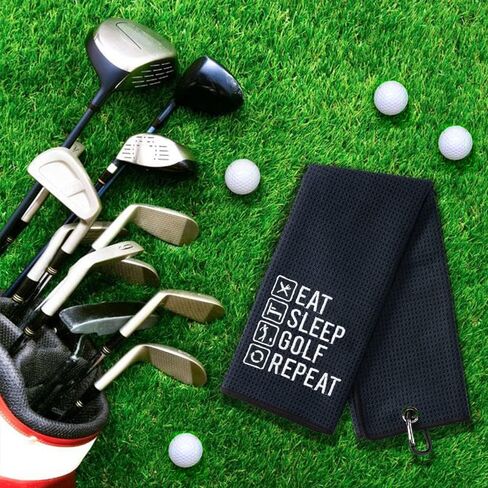 منشفة جولف DYJYBMY Eat Sleep Golf Repeat، مناشف جولف مطرزة لحقائب الجولف مع مشبك، هدايا جولف للرجال والنساء، هدايا عيد ميلاد لمحبي الجولف، هدايا التقاعد in Saudi Arabia