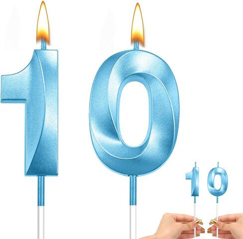 Number 10 Candle 10th Birthday Decorations for Boys 10 Birthday Candle Birthday Candles Birthday Cake Topper Cake Candles for Birthday Decoration Family Baking Reunions Blue Birthday Candles 10 in Saudi Arabia