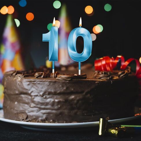 Number 10 Candle 10th Birthday Decorations for Boys 10 Birthday Candle Birthday Candles Birthday Cake Topper Cake Candles for Birthday Decoration Family Baking Reunions Blue Birthday Candles 10 in Saudi Arabia