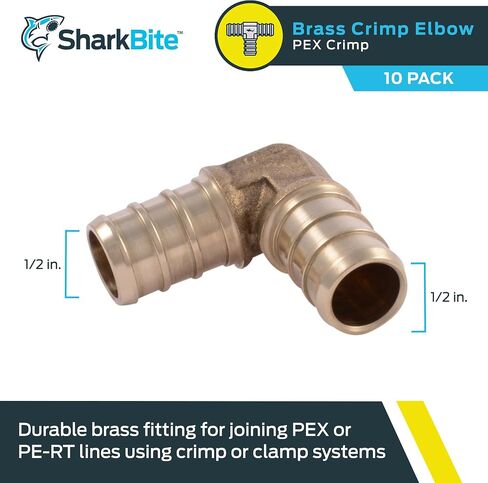 SharkBite 1/2 Inch Crimp 90 Degree Elbow, Pack of 10, Brass Plumbing Fitting, PEX Pipe, PE-RT, UC248LFA10. in Saudi Arabia