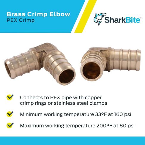 SharkBite 1/2 بوصة مجعد 90 درجة الكوع، حزمة من 10، تركيبات السباكة النحاسية، أنابيب PEX، PE-RT، UC248LFA10. in Saudi Arabia