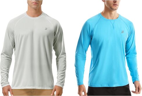 (الحجم: L) 2 حزمة من قمصان الحماية من أشعة الشمس فوق البنفسجية 50+ للرجال في الهواء الطلق بأكمام طويلة وعامل حماية من الشمس SPF للغوص والصيد والمشي لمسافات طويلة والسباحة in Kuwait