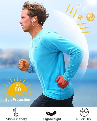 (الحجم: L) 2 حزمة من قمصان الحماية من أشعة الشمس فوق البنفسجية 50+ للرجال في الهواء الطلق بأكمام طويلة وعامل حماية من الشمس SPF للغوص والصيد والمشي لمسافات طويلة والسباحة in Kuwait