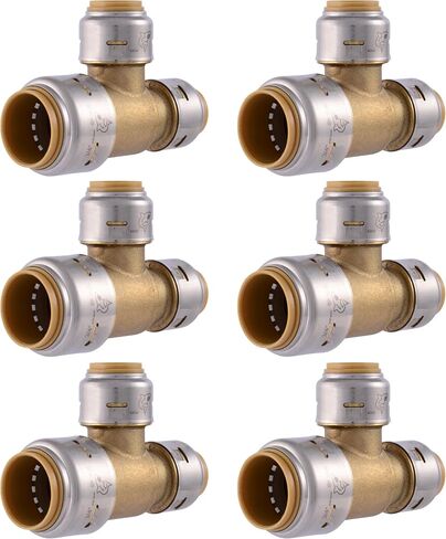 SharkBite Max 3/4 Inch x 3/4 Inch x 1/2 Inch Reducing Tee, Push To Connect Brass Plumbing Fitting, PEX Pipe, Copper, CPVC, PE-RT, HDPE, UR412A in Saudi Arabia