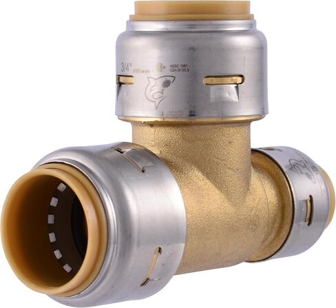SharkBite Max 3/4 Inch x 3/4 Inch x 1/2 Inch Reducing Tee, Push To Connect Brass Plumbing Fitting, PEX Pipe, Copper, CPVC, PE-RT, HDPE, UR412A in Saudi Arabia