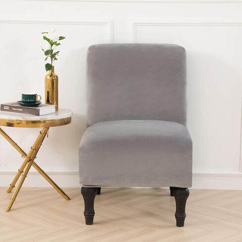 MIFXIN Armless Accent Chair Covers Velvet Stretch Soft Slipcovers for Slipper Chair without Armrest Washable Chair Couch Furniture Protector Cover for Living Room Bedroom (Silver Grey, 2 Pack) in Saudi Arabia
