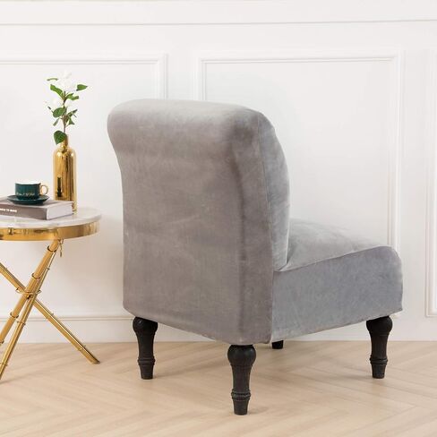 MIFXIN Armless Accent Chair Covers Velvet Stretch Soft Slipcovers for Slipper Chair without Armrest Washable Chair Couch Furniture Protector Cover for Living Room Bedroom (Silver Grey, 2 Pack) in Saudi Arabia