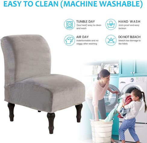 MIFXIN Armless Accent Chair Covers Velvet Stretch Soft Slipcovers for Slipper Chair without Armrest Washable Chair Couch Furniture Protector Cover for Living Room Bedroom (Silver Grey, 2 Pack) in Saudi Arabia