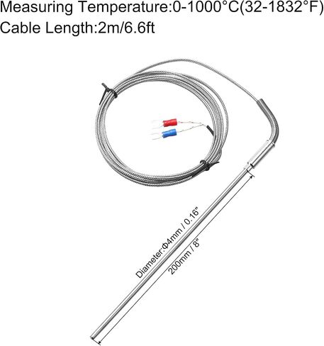 MECCANIXITY K نوع مسبار استشعار درجة الحرارة الحرارية 4x200mm 6.6ft سلك 0 إلى 1000 درجة مئوية (32 إلى 1832 درجة فهرنهايت) الفولاذ المقاوم للصدأ in Saudi Arabia