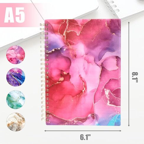 4 قطع من دفاتر الملاحظات الحلزونية مقاس A5، دفاتر ملاحظات حلزونية بغلاف مقوى بتصميم رخامي دفاتر ملاحظات مسطرة للكلية للنساء هدية للوازم المدرسية المكتبية in Kuwait