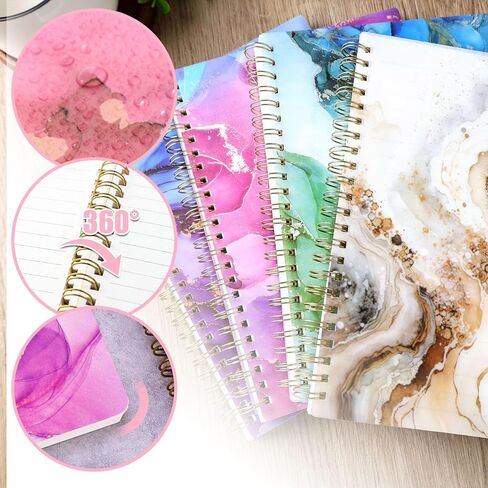 4 قطع من دفاتر الملاحظات الحلزونية مقاس A5، دفاتر ملاحظات حلزونية بغلاف مقوى بتصميم رخامي دفاتر ملاحظات مسطرة للكلية للنساء هدية للوازم المدرسية المكتبية in Kuwait
