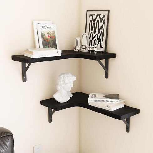 Set of 4 Floating Corner Shelves, 4 Pack Wood Floating Shelves for Wall, Brown Floating Shelf, Corner Wall Shelf, Floating Bookshelf, Bathroom Storage Shelves for Home Decor, Bedroom, Living Room in Saudi Arabia