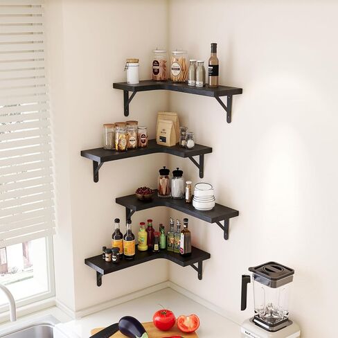 Set of 4 Floating Corner Shelves, 4 Pack Wood Floating Shelves for Wall, Brown Floating Shelf, Corner Wall Shelf, Floating Bookshelf, Bathroom Storage Shelves for Home Decor, Bedroom, Living Room in Saudi Arabia