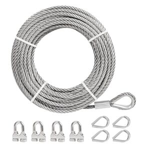 1/4 Stainless Steel Cable 100ft - 7x19 Strand Wire Cable Rope,Heavy Duty Application Zippers Suitable for Yard Zipline, Boat Lifts，Deck Railing, with Stainless Cable Clamps&Thimble, gs-100