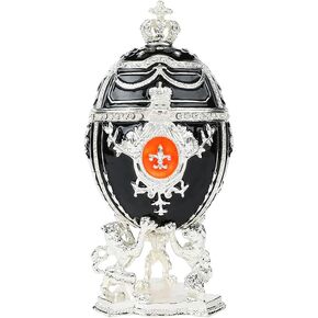 QIFU Hand Painted Enameled White Faberge Egg Style Decorative Hinged Jewelry Trinket Box Unique Gift for Home Decor