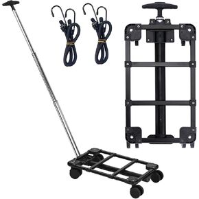 yookee home Small Hand Truck with 2 Ropes Folding Hand Truck Dolly Cart Collapsible Cart Heavy Duty Moving Dolly Portable Trolley for Luggage, Travel, Moving, Shopping, Office Use, Black