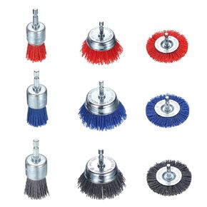 HARFINGTON 9pcs Nylon Filament Wire Wheel Cup Brush for Drill, Abrasive Brushes Set with 1/4" Hex Shank, 1",3", Used for Rust/Corrosion/Paint Removal and Scrub Surface