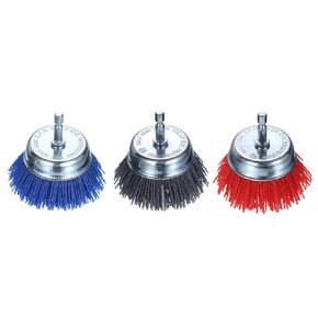 HARFINGTON 3pcs Nylon Filament Wire Wheel Cup Brush for Drill, Abrasive Brushes Set with 1/4" Hex Shank, 3", Used for Rust/Corrosion/Paint Removal and Scrub Surface