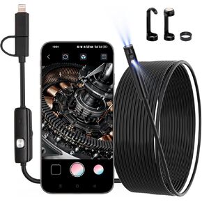 Endoscope Camera with Light Dual-Lens 1920P HD Borescope with 8+1 Adjustable LED Light Endoscope 16.5FT Semi-Rigid Snake Cable 8mm IP67 Waterproof Inspection Camera for iPhone, iPad, and Android Phone