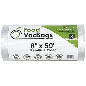 8" X 50' Metallic & Clear Embossed Vacuum Seal Roll Bag, Commercial Grade, Make Own Size, Food Storage, Display