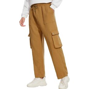 Mens Cargo Sweatpants Open Bottom Baggy Sweat Pants for Mens Straight Leg Lounge Sweatpants with Pockets