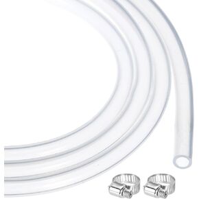MECCANIXITY 16ft Silicone Rubber Tubing 1/4" ID 3/8" OD Plastic Tube Flexible Air Hose for Brewing, Wine Making, Pump Siphon, 6.4mm x 9.5mm, with 2pcs Clamps, Black