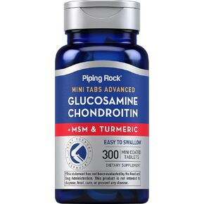 Piping Rock Glucosamine Chondroitin MSM | 300 Tablets | Plus Turmeric | Mini Tabs | Non-GMO, Gluten Free Supplement