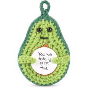 Funny Positive Avocado, 3.15 Inch Knitted Positive Avocado Doll with Encouragement Card Emotional Support Avocado Plush Toy Crochet Positive Potato for Holiday Party Decor Gift