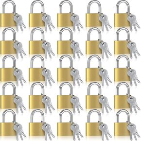 24 Pcs Solid Brass Keyed Padlock, Small Padlock with Keys, Yellow Gym Lock, Strong Pad Locks with Same Key for Luggage Toolbox (30mm 1-3/16'')